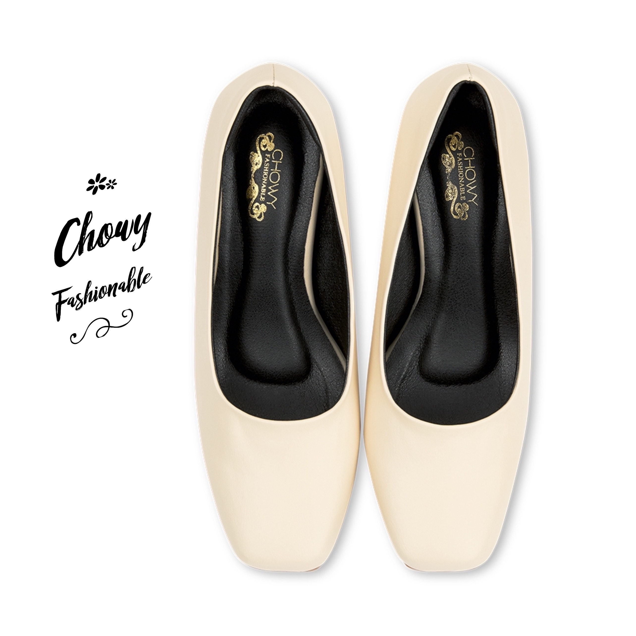 รองเท้าไซส์ใหญ่ 37-50 คัชชูหนังแท้ ส้นเตี้ยหัวตัด สีครีม ใส่ไปงานแต่ง เจ้าสาว ออกงาน CH0157CR