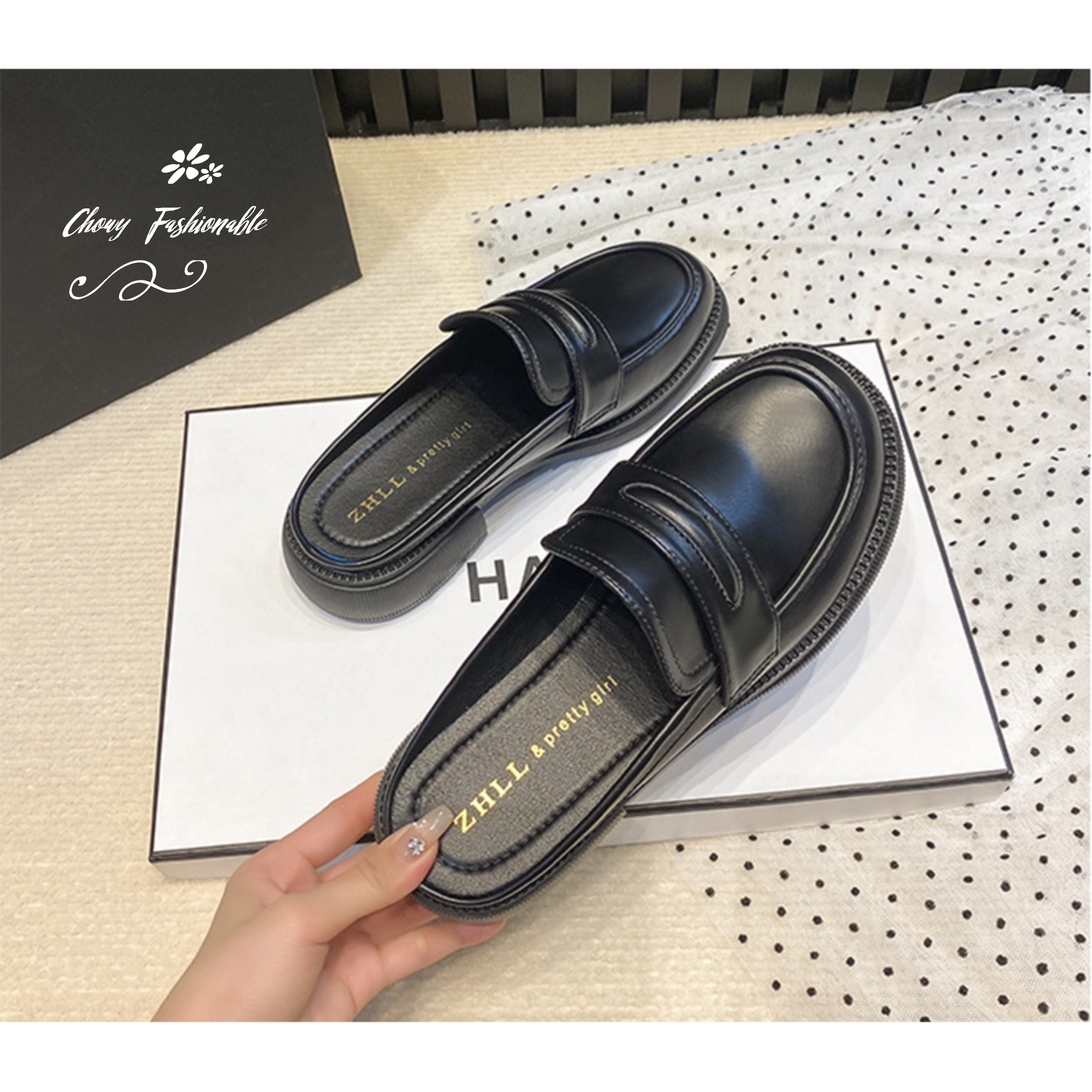 รองเท้าไซส์ใหญ่ 42 EU แตะสวมครึ่งท่อน แตะปิดหัว แตะไซส์ใหญ่ หนังแท้ KR1123