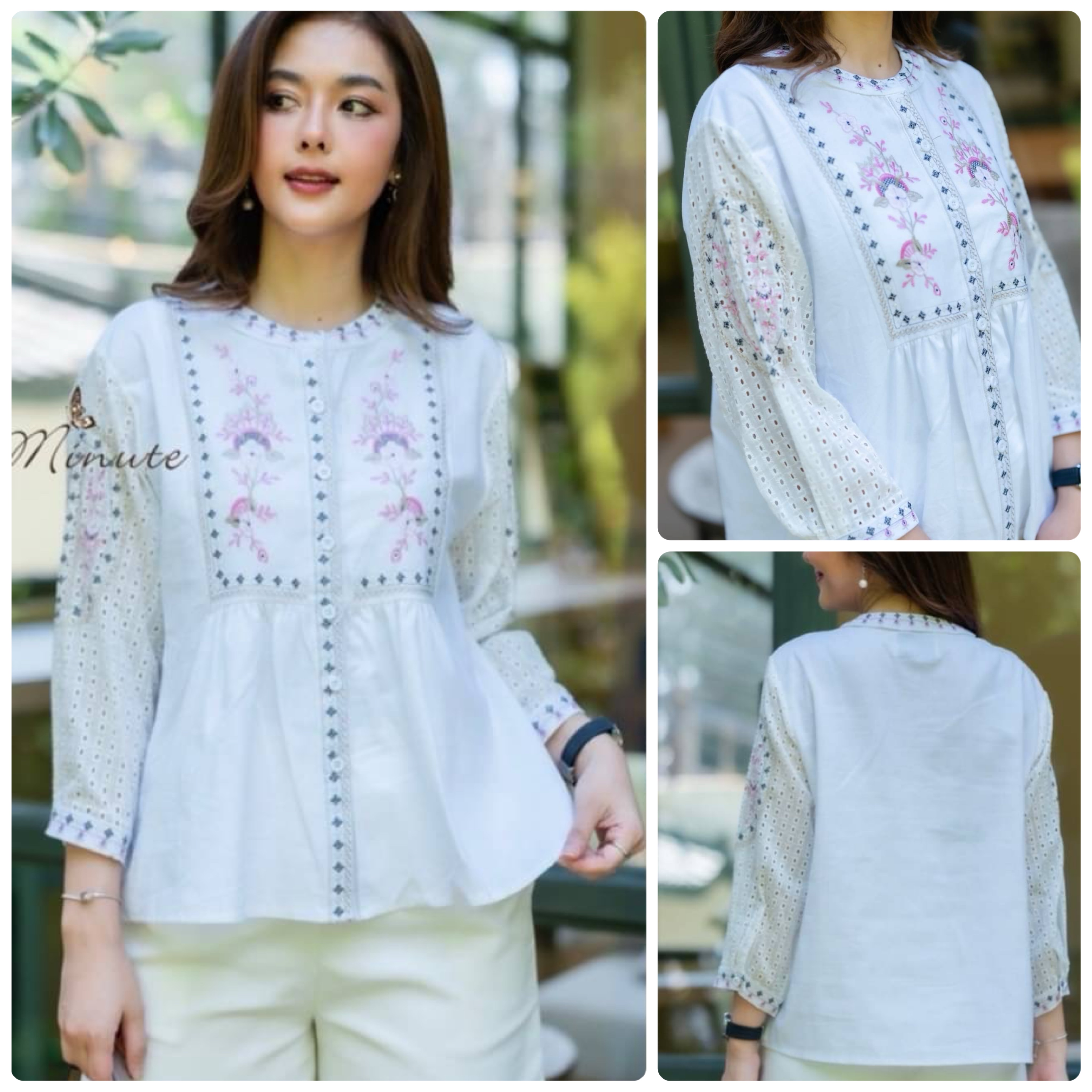 เสื้อผ้าลินินผสมฝ้ายเกรดพรีเมี่ยม งานปักสไตส์ วินเทจ ใส่สบาย : สินค้าคุณภาพ (พร้อมส่ง)