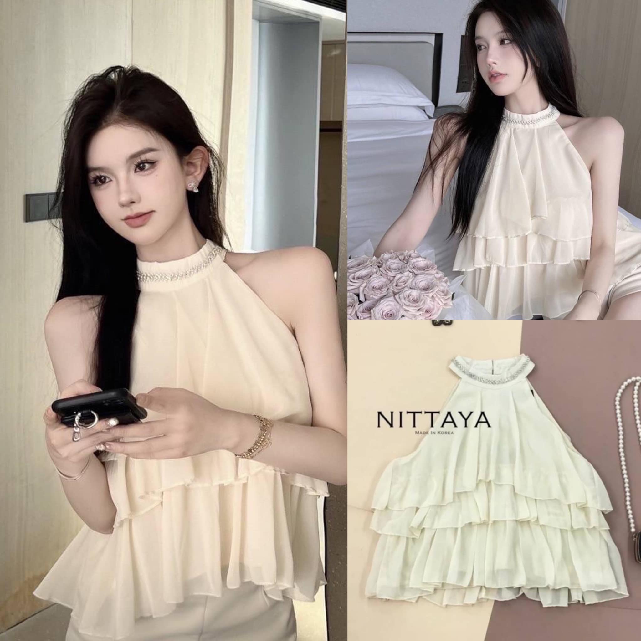 เสื้อคอเต่า แต่งดีเทล ตรงคอมีเพชร : สินค้าคุณภาพ (พร้อมส่ง)