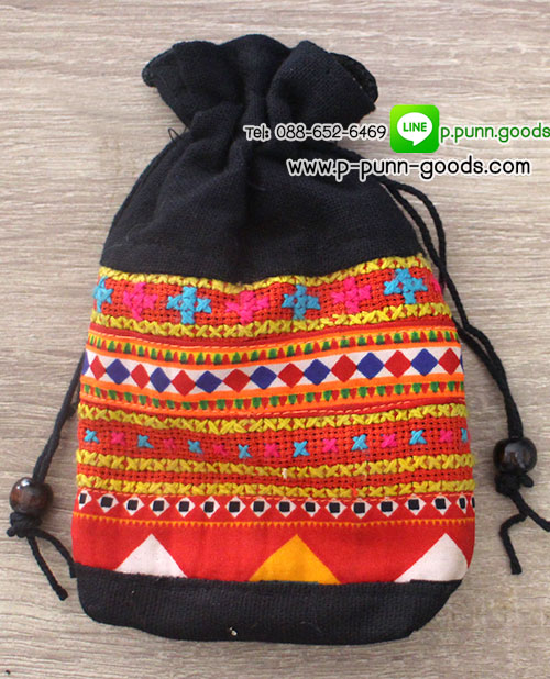 กระเป๋าหูรูดใบเล็ก (งานผ้าชาวเขา Upcycled)