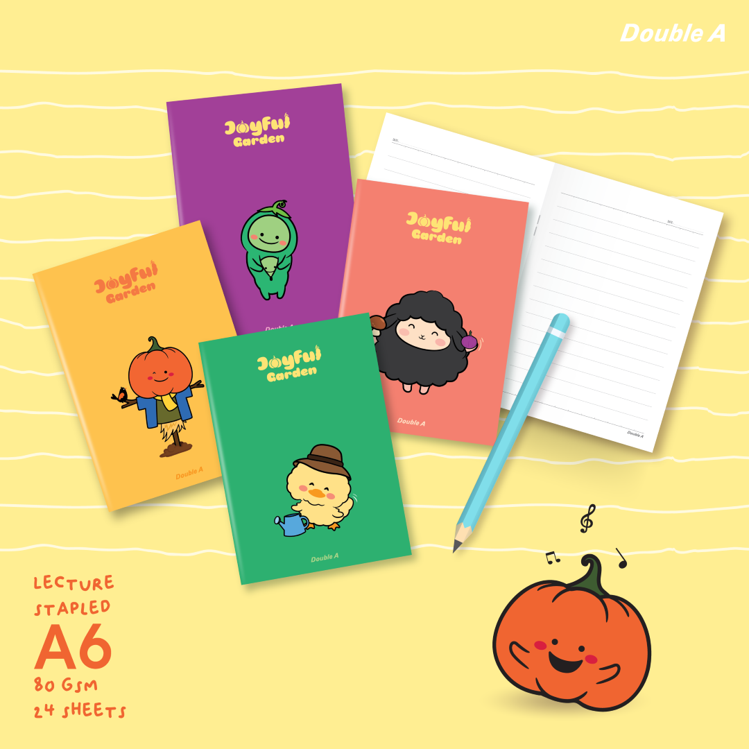 [12 เล่ม ] Double A สมุดมุงหลังคา A6 80แกรม 24แผ่น ลาย Joyful Garden