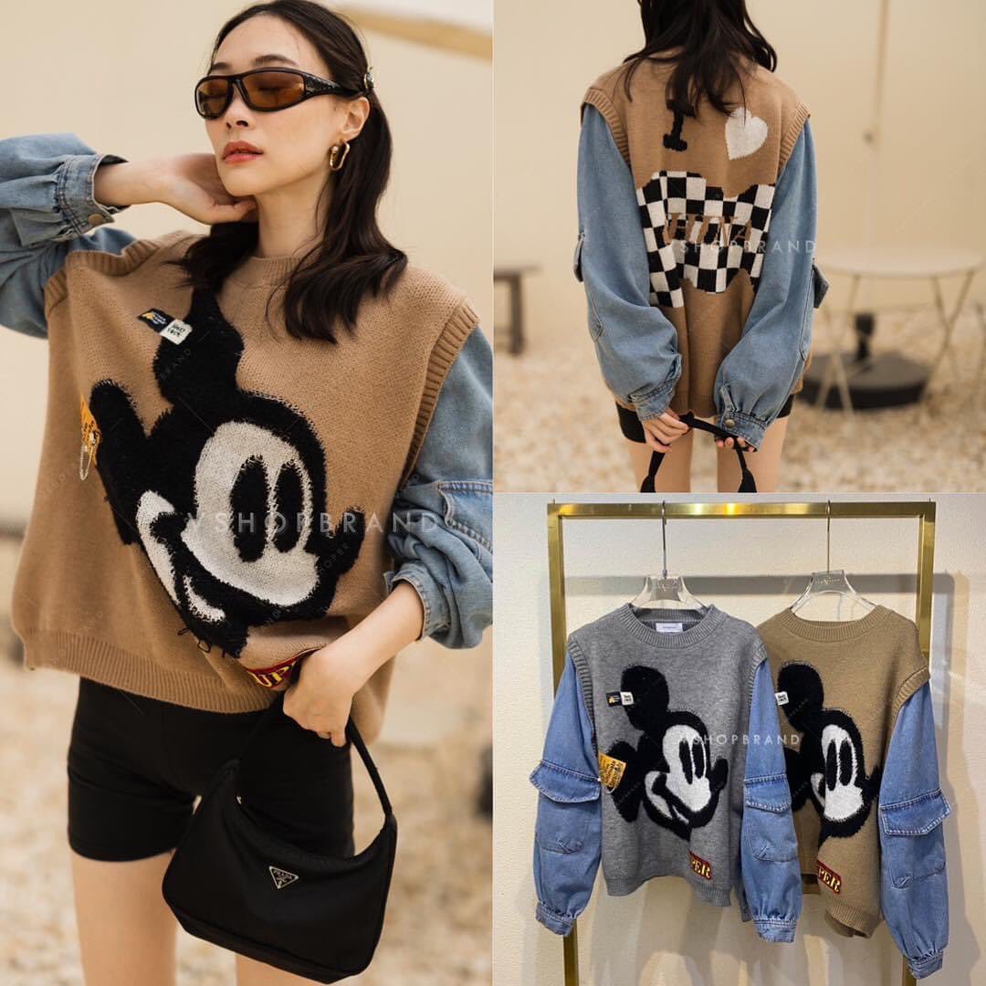 เสื้อกันหนาวมิ้กกี้ ต่อแขนยีนส์ : สินค้าคุณภาพ (พร้อมส่ง)