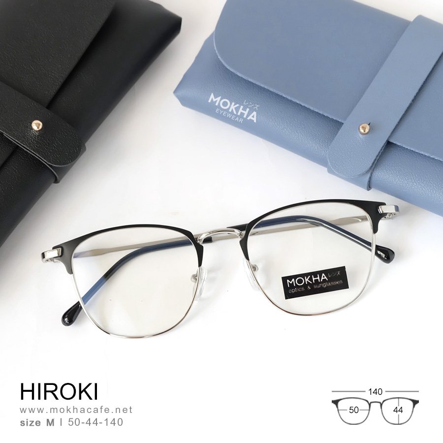 HIROKI - silver black กรอบแว่น ทรงเหลี่ยม แว่นตา กรอบโลหะ กว้าง140 มม.(sizeM) H44