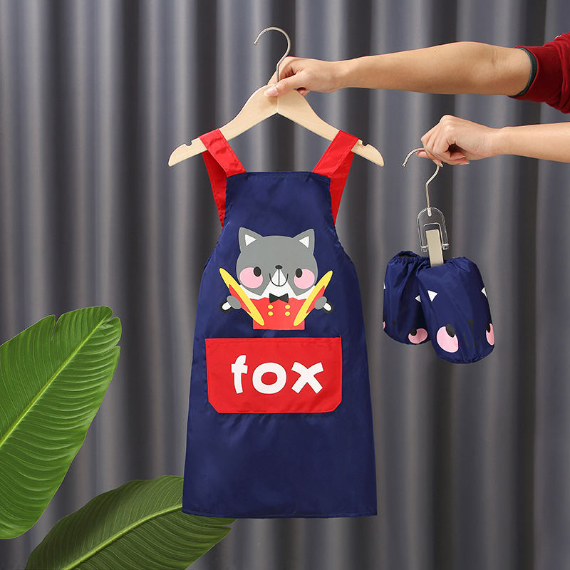 Set ผ้ากันเปื้อนทำอาหารเด็ก +ปลอกแขน NanaBaby ผ้า Oxford กันน้ำ การ์ตูนน่ารัก สำหรับเด็กวัย 2-10 ปี