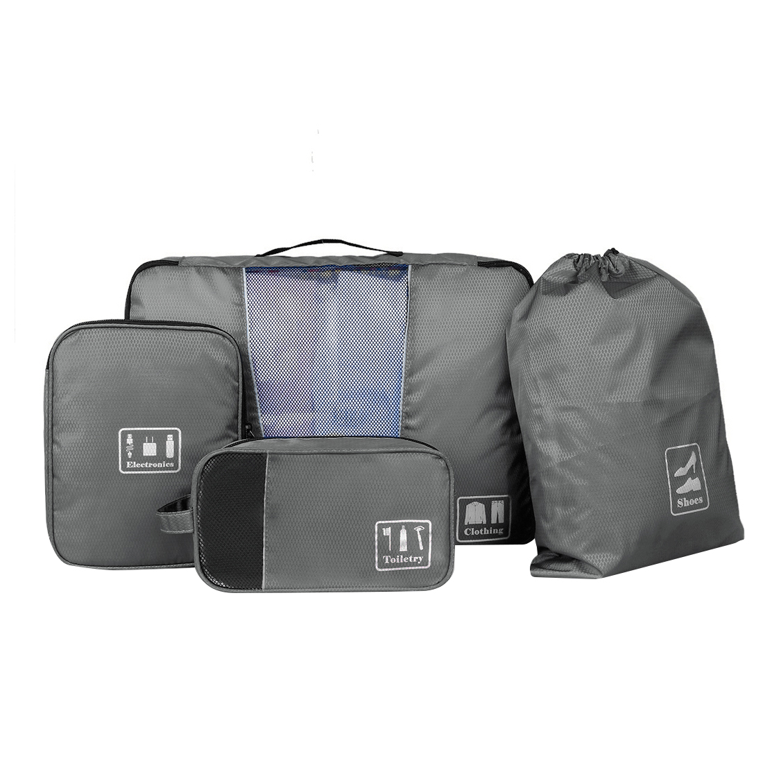 Bagsmart กระเป๋าจัดระเบียบเดินทาง 4 ใบ กันน้ำ พกพาสะดวก ใส่เสื้อผ้า, อุปกรณ์ไอที, อุปกรณ์น้ำ และรองเท้า (Grey)