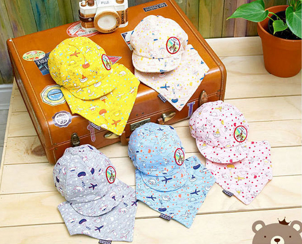 หมวกเด็ก หมวกทารก หมวกเด็กอ่อน Set หมวกแก๊ป+ผ้ากันเปื้อนเด็กสามเหลี่ยม Where Are We Going? Dad! เด็ก 3-24 เดือน