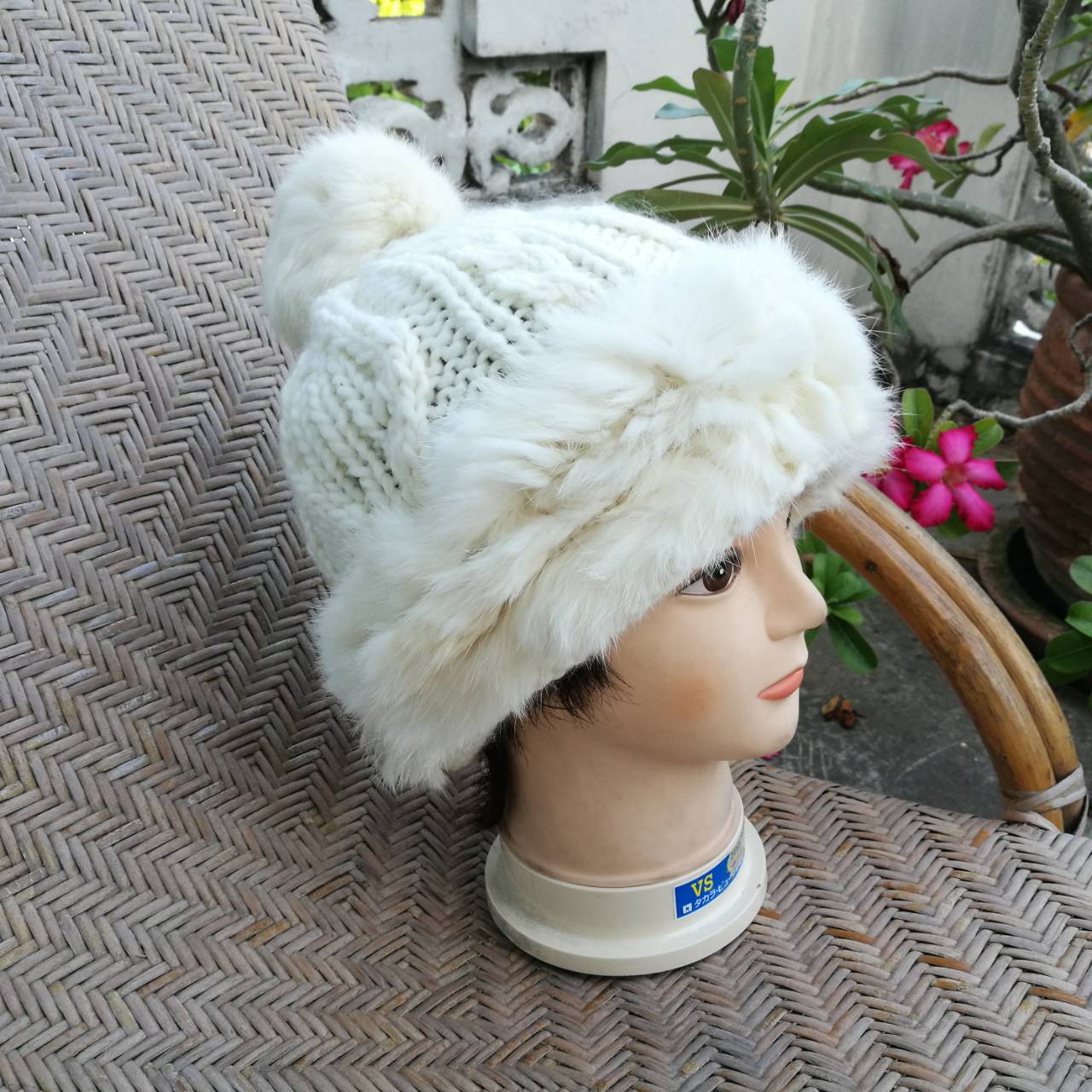 หมวกไหมพรมแต่งเฟอร์กระต่ายแท้ น่ารักมากกกกก