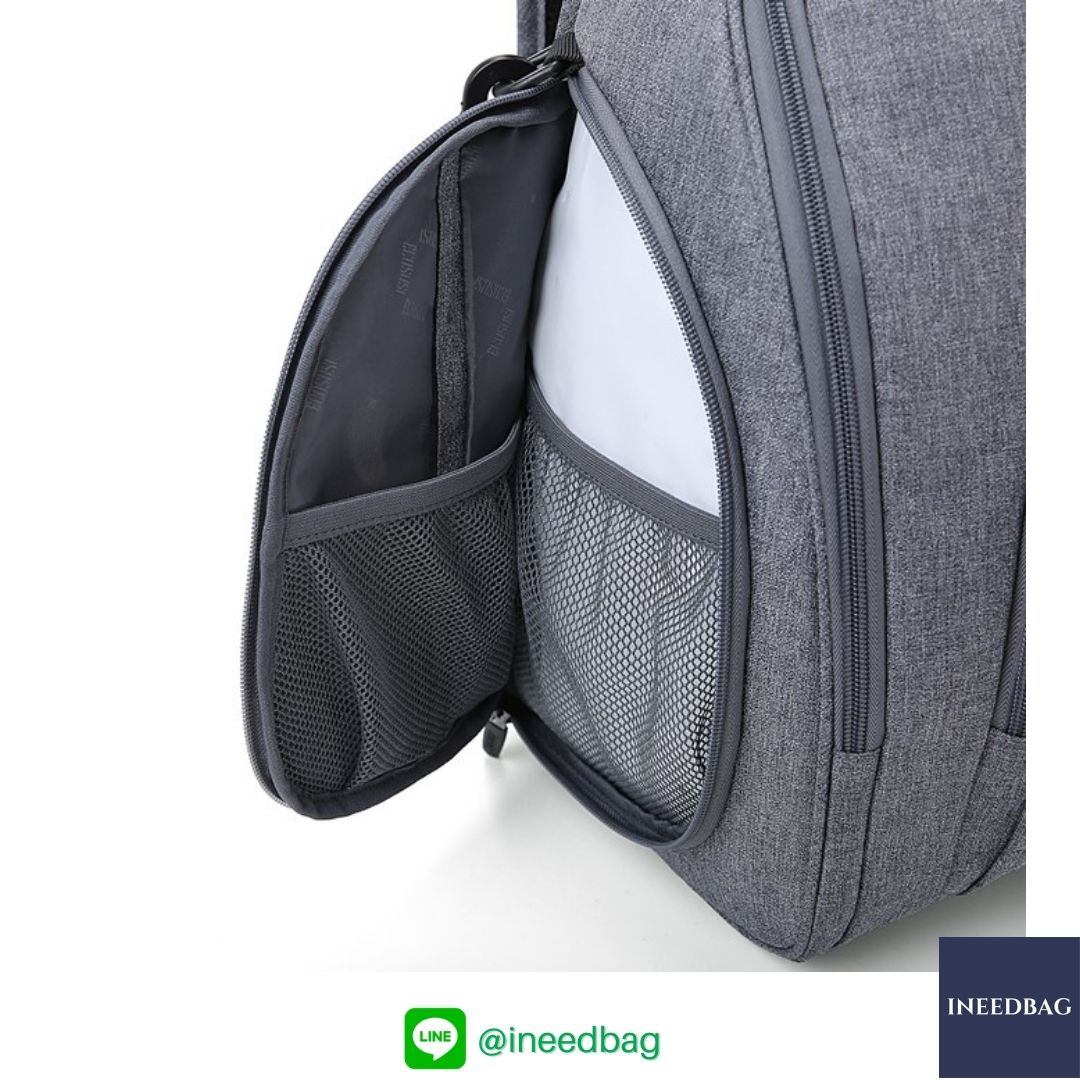Ecosusi กระเป๋าคุณแม่, กระเป๋าสัมภาระคุณแม่, กระเป๋าแม่ลูกอ่อน แบบเป้ มาพร้อมแผ่นรองเปลี่ยนผ้าอ้อม, ช่องเก็บความร้อน-เย็น (New Version Grey) + Wet Pocket + Wipe Pocket