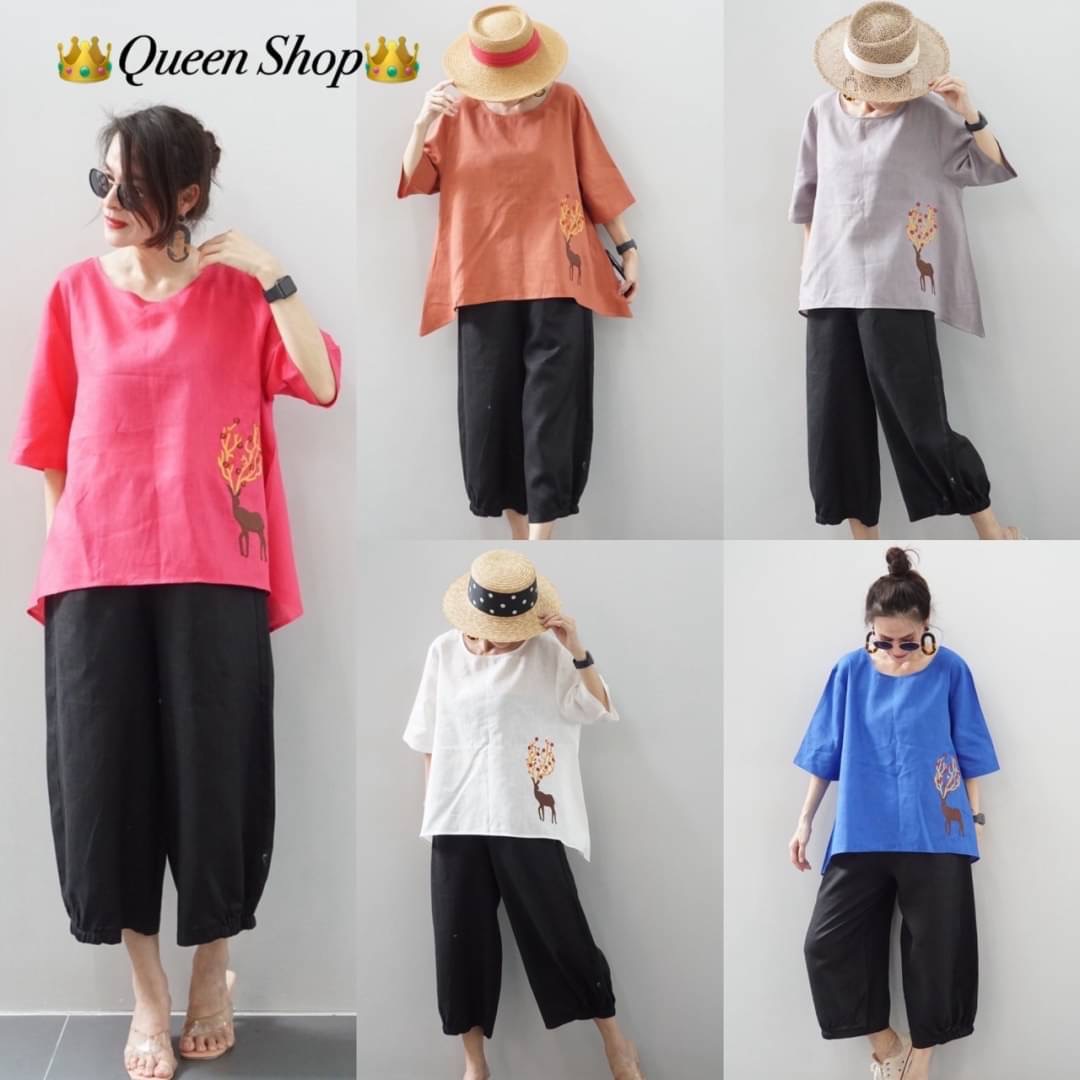 ชุดเซ็ทลินินแท้💯เสื้อหลังเต่าทรงกว้าง กางเกงทรงจินนี่ ทรงสวย ใส่สบาย สินค้าคุณภาพ (พร้อมส่ง)