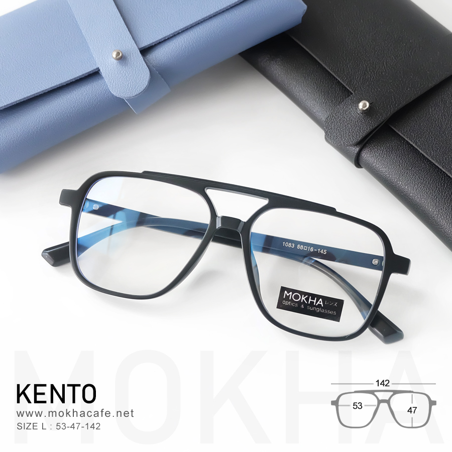แว่นตา KENTO - matte black กรอบแว่นทรงเหลี่ยม double bridge กรอบยืดหยุ่น TR90 กว้าง 142 มม.(sizeM) H47 20g.