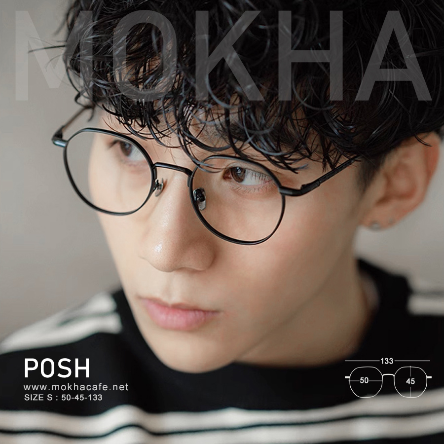 กรอบแว่น POSH - black กรอบโลหะ ทรงเหลี่ยม น้ำหนักเบา กว้าง 133 มม. (sizeS) H45