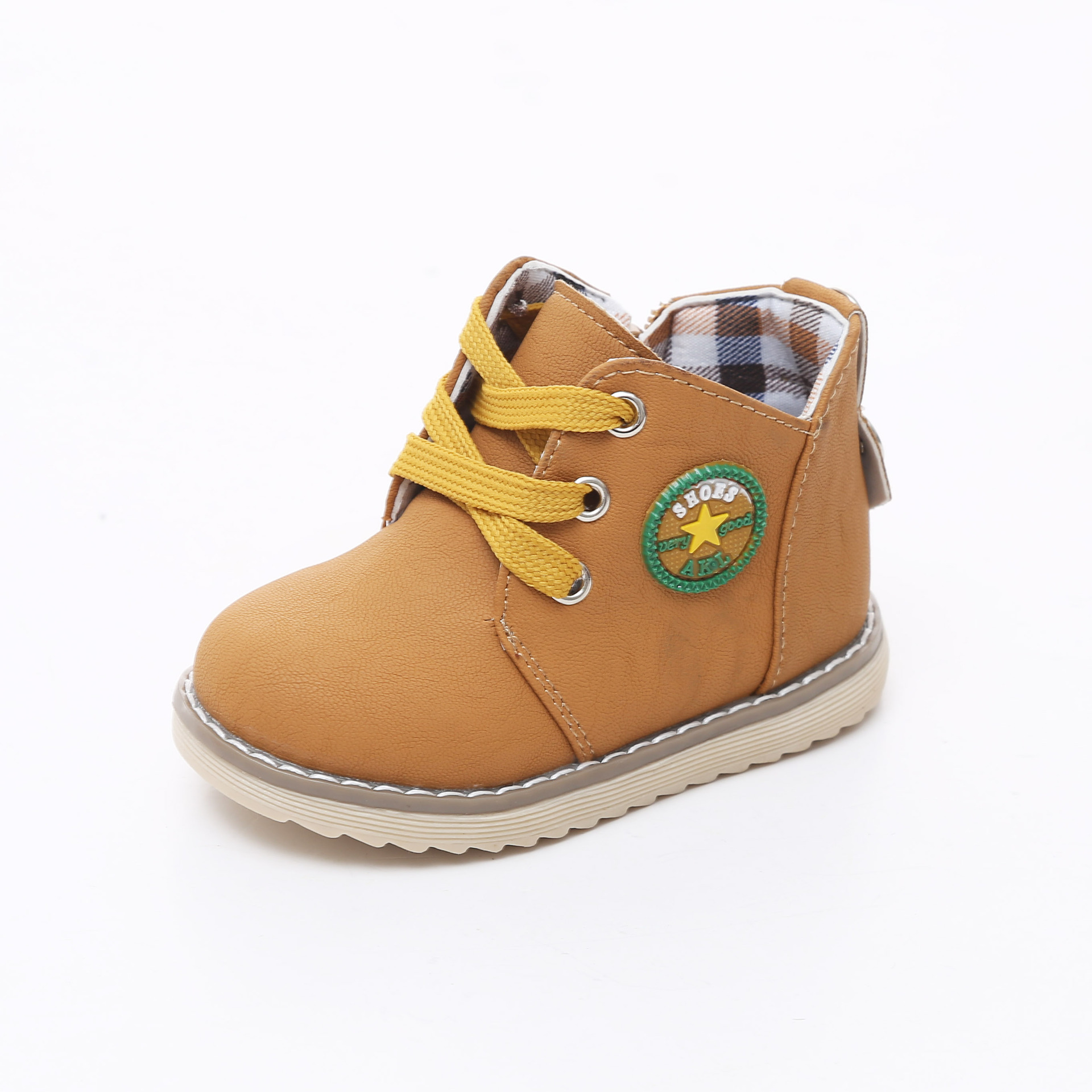 รองเท้าคัชชูเด็กชาย สีเหลืองน้ำตาลผูกเชือกหลอก มีซิปข้าง Size 16-17 ซม.