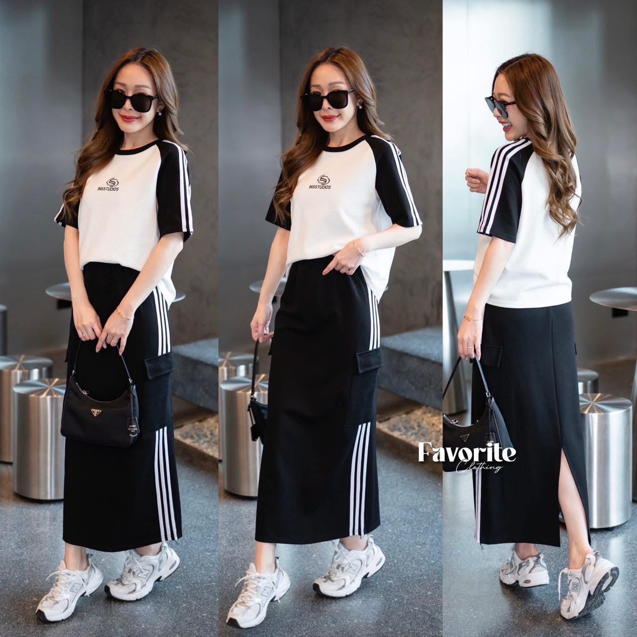 Set เสื้อยืด+กระโปรงยาว ใส่สบาย : สินค้าคุณภาพ (พร้อมส่ง)