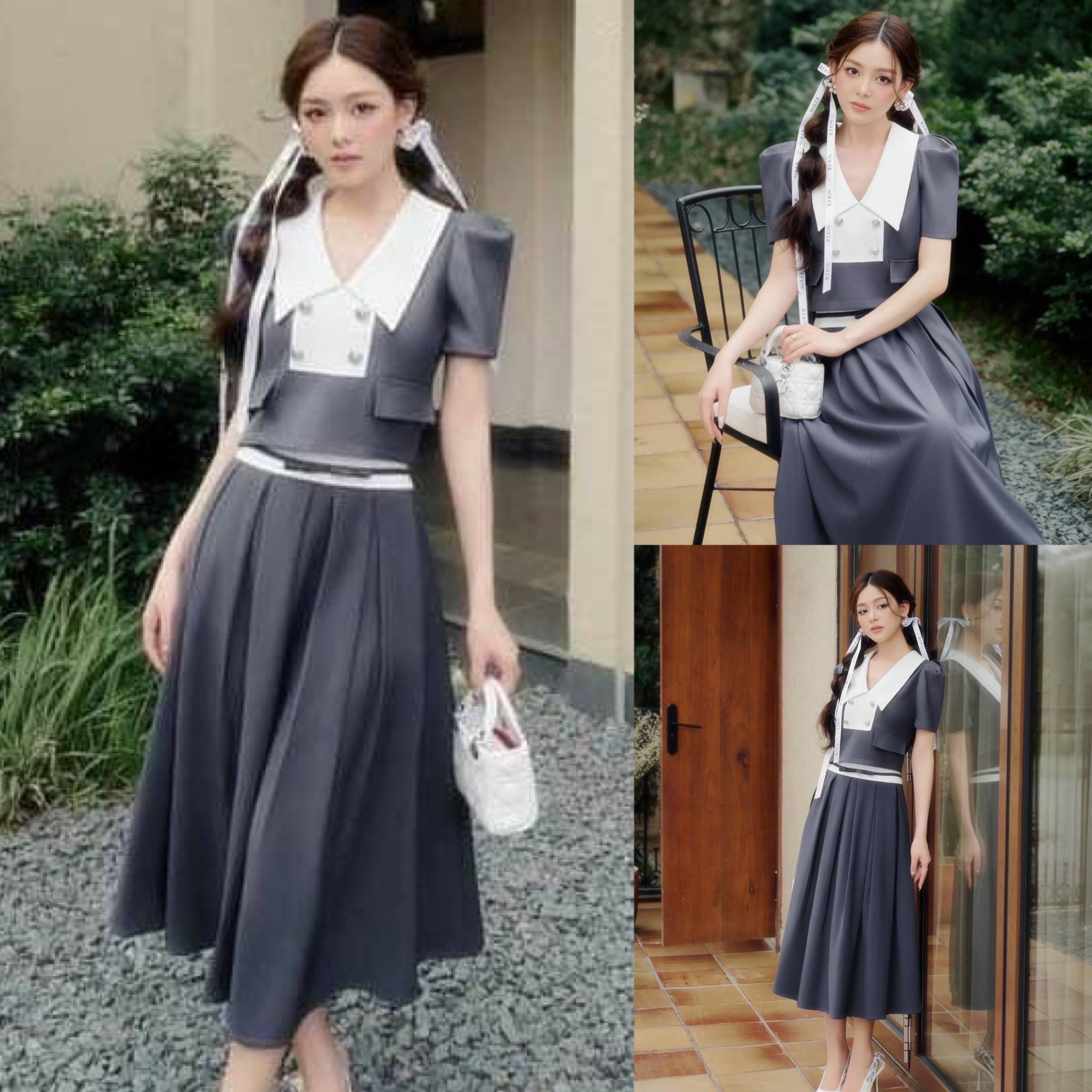 set2ชิ้น เสื้อครอปแขนสั้นคอปก มาคู่กับกระโปรงจับจีบพองนิดๆ งานซิปหลัง สวมใส่ง่ายใส่สบาย เย็บซับในอย่างดี สินค้าคุณภาพ (พร้อมส่ง)