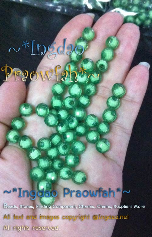 5038gn ลูกปัดอะครีลิคกลมตัดเหลี่ยมสอดใส้ลูกปัดกลมขาว ขนาด 8 มิล. สีเขียว (10 กรัม/40 ชิ้น)