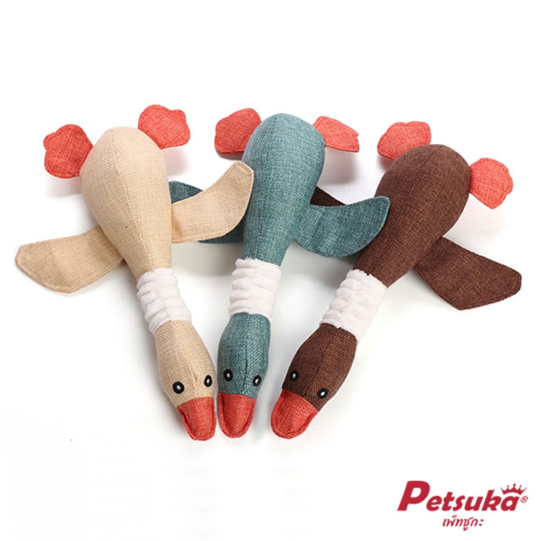 ตุ๊กตาเป็ด ของเล่นสุนัข Petsuka ของเล่นขัดฟันสัตว์เลี้ยง มีเสียง สีเหลือง