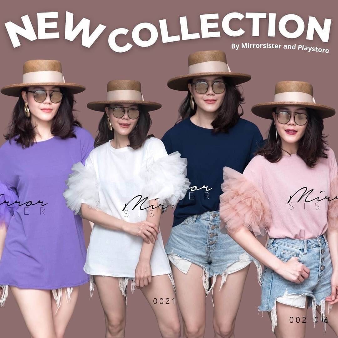 เสื้อยืดแขนสั้นฟู่ฟ่าตัวเก๋! มีดีเทลแต่งระบายฟูฟ่องที่แขน น่ารักที่สุด : สินค้าคุณภาพ (พร้อมส่ง)