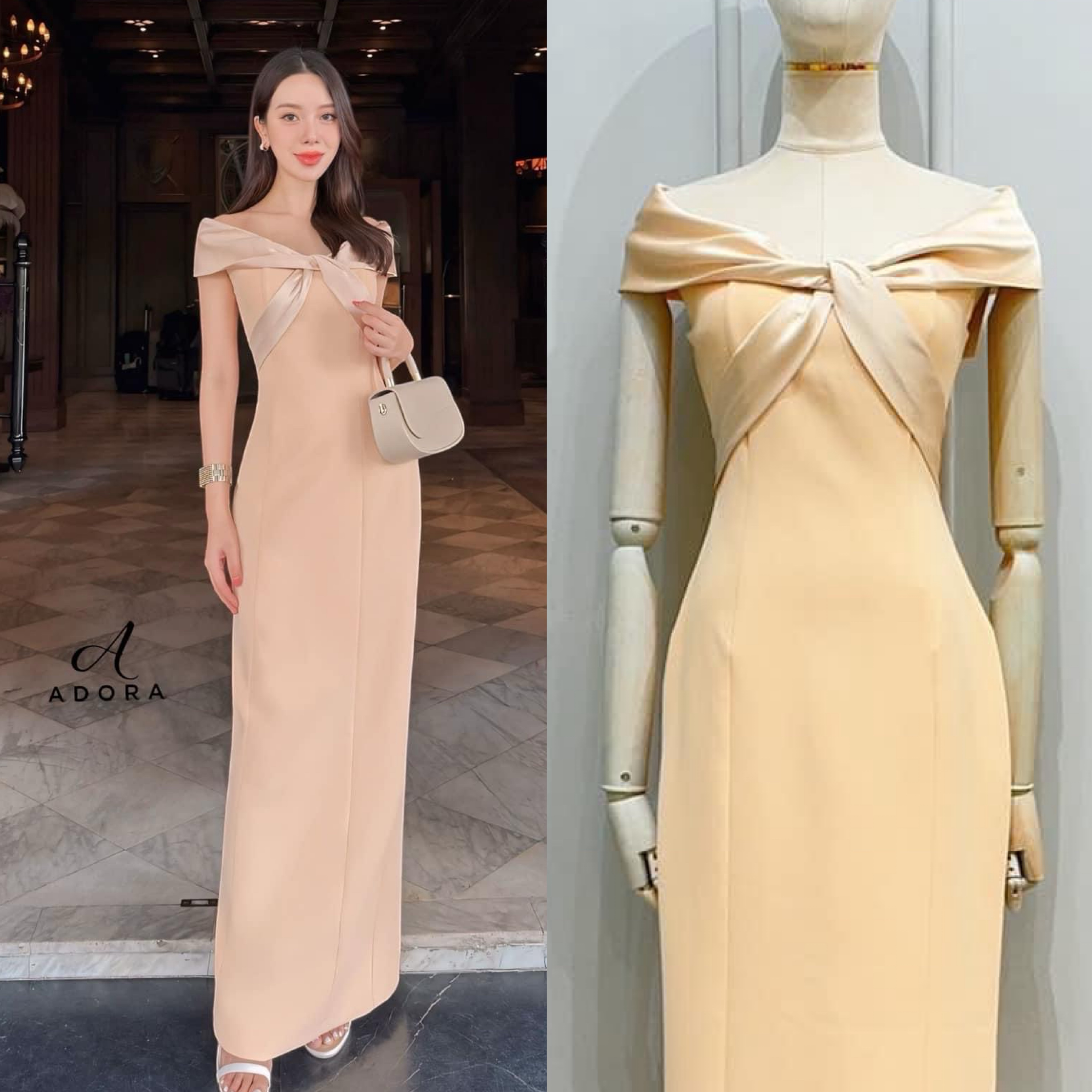 เดรสปาดไหล่ช่วงอกตัดต่อผ้าดีไซน์ไขว้อก เสริมฟองน้ำ ตัวเดรสใช้เนื้อผ้าเกรดพรีเมี่ยมทั้งตัว ดีไซน์กระโปรงทรงสอบยาว ผ่าหลัง งานมีซับใน ใส่สบาย : สินค้าคุณภาพ (พร้อมส่ง)