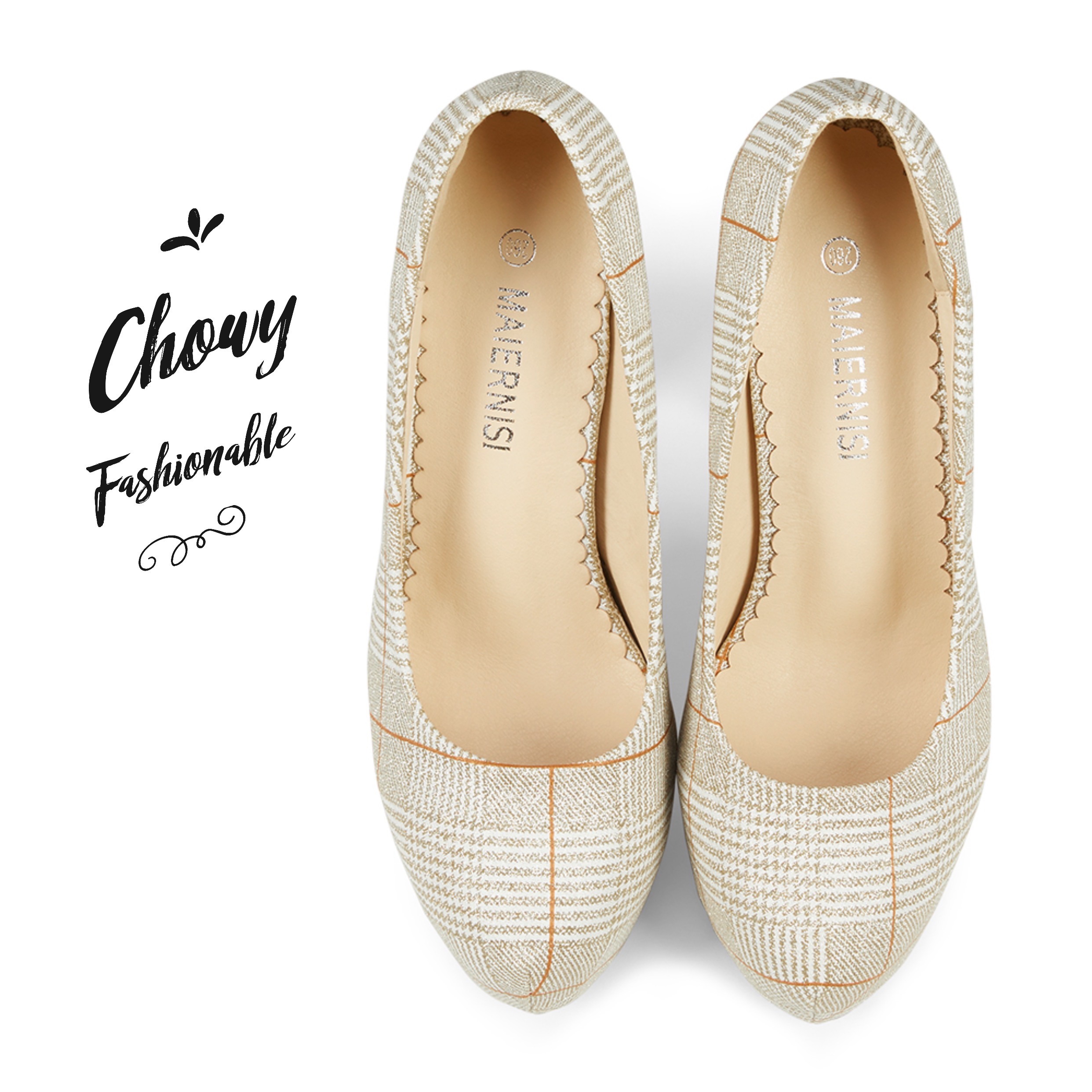 รองเท้าไซส์ใหญ่ 43 44 ส้นตึกหนา สีประกายทอง ทรงปิด CHOWY KR0959BE