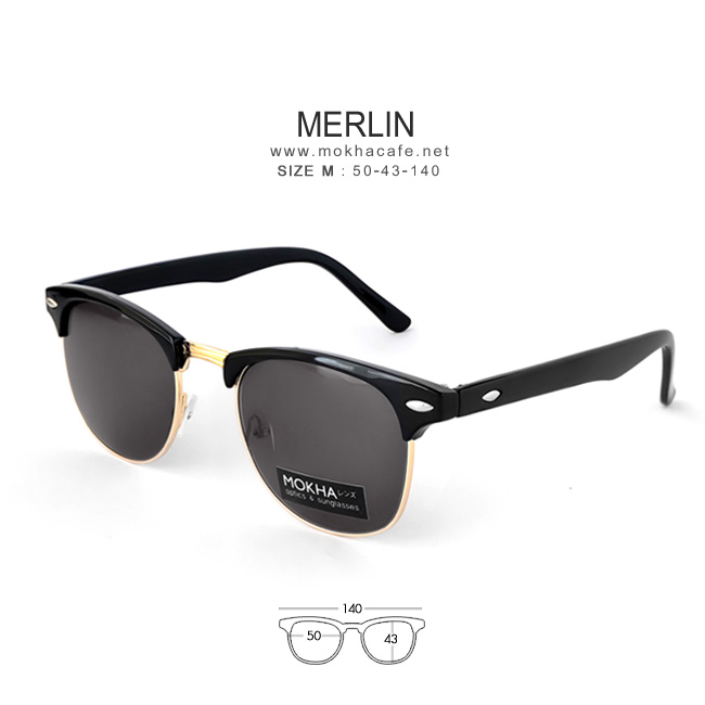 [pre-order] แว่นกันแดด MERLIN - black กรอบแว่นทรงวินเทจ กว้าง 140 มม.(sizeM)