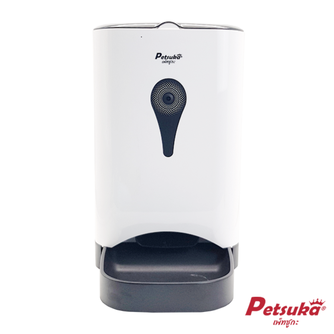 เครื่องให้อาหารสัตว์เลี้ยงอัตโนมัติ Petsuka ควบคุมด้วยสมาร์ทโฟน พร้อมกล้องคมชัด HD ขนาด 5 ลิตร