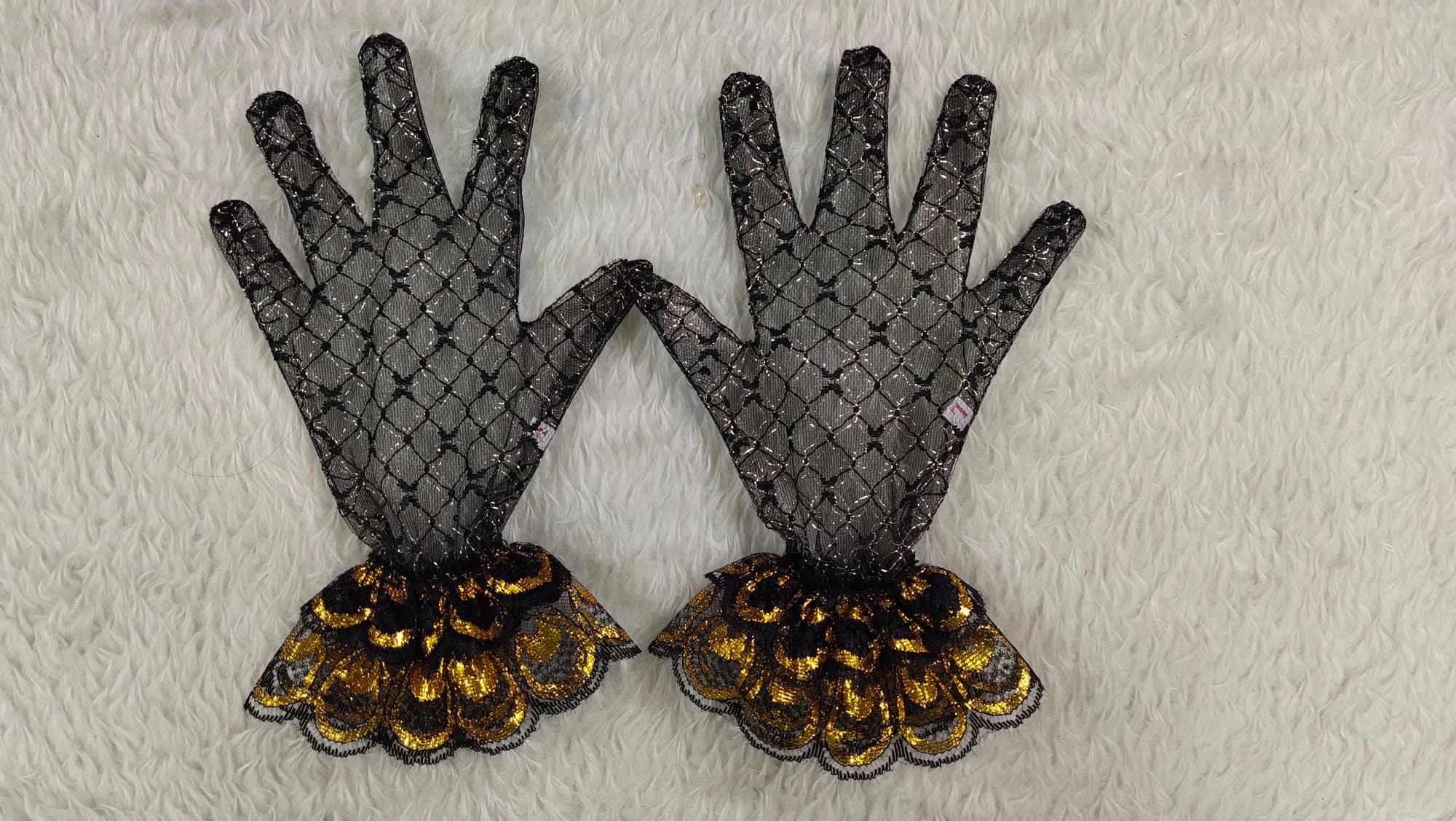 ถุงมือลูกไม้เด็ก-ผู้ใหญ่ ถุงมือตาข่าย ออกงาน Size SS-XL สีขาว/ดำ/แดง/ขาวทอง/ดำทอง