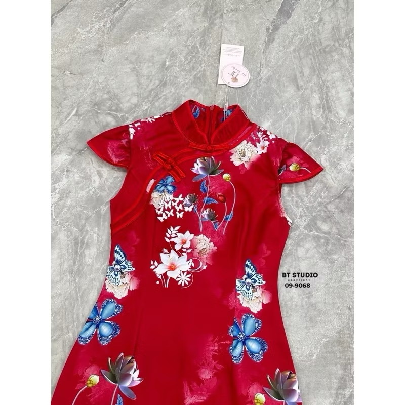 เดรสกี่เพ้า แต่งคอจีน พื้นสีพิมพ์ลายสวยม๊าก ห้ามพลาดเลยคร้าา limited ม๊ากคร้า ใส่สบาย : สินค้าคุณภาพ (พร้อมส่ง)