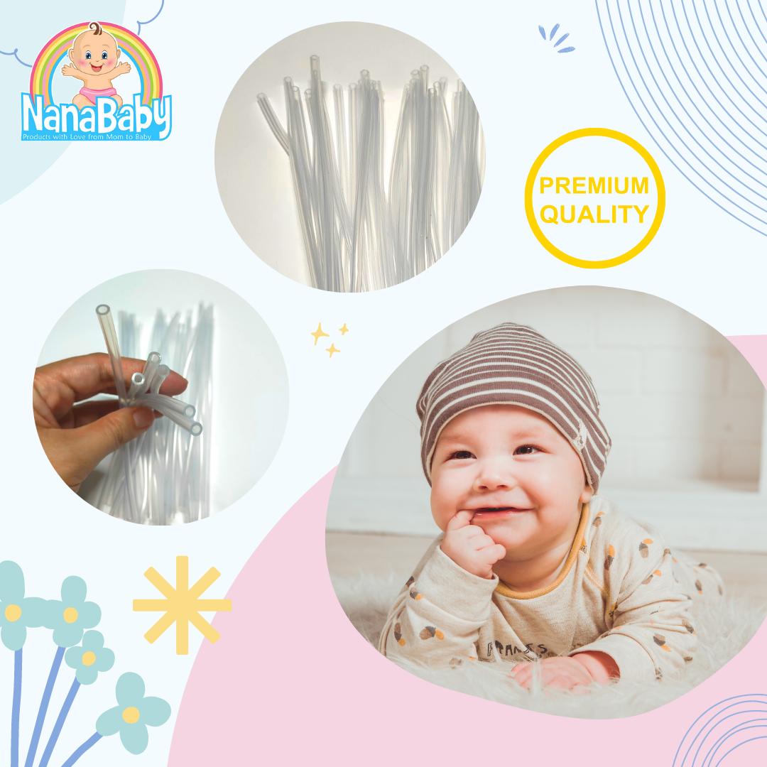 หลอดหัดดูดเด็ก หลอดหัดดื่ม หลอดดูดเด็กซิลิโคนนุ่มนิ่ม สำหรับเด็กหัดดูด NanaBaby ทนความร้อน BPA-Free