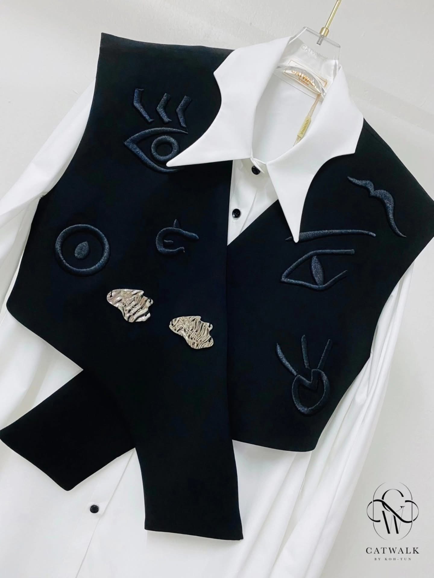 Setเสื้อเชิ้ตแขนยาว+เสื้อกั๊กปักลายสุดเก๋ เนื้อผ้าเกรดเอ ใส่สบาย : สินค้าคุณภาพ (พร้อมส่ง)