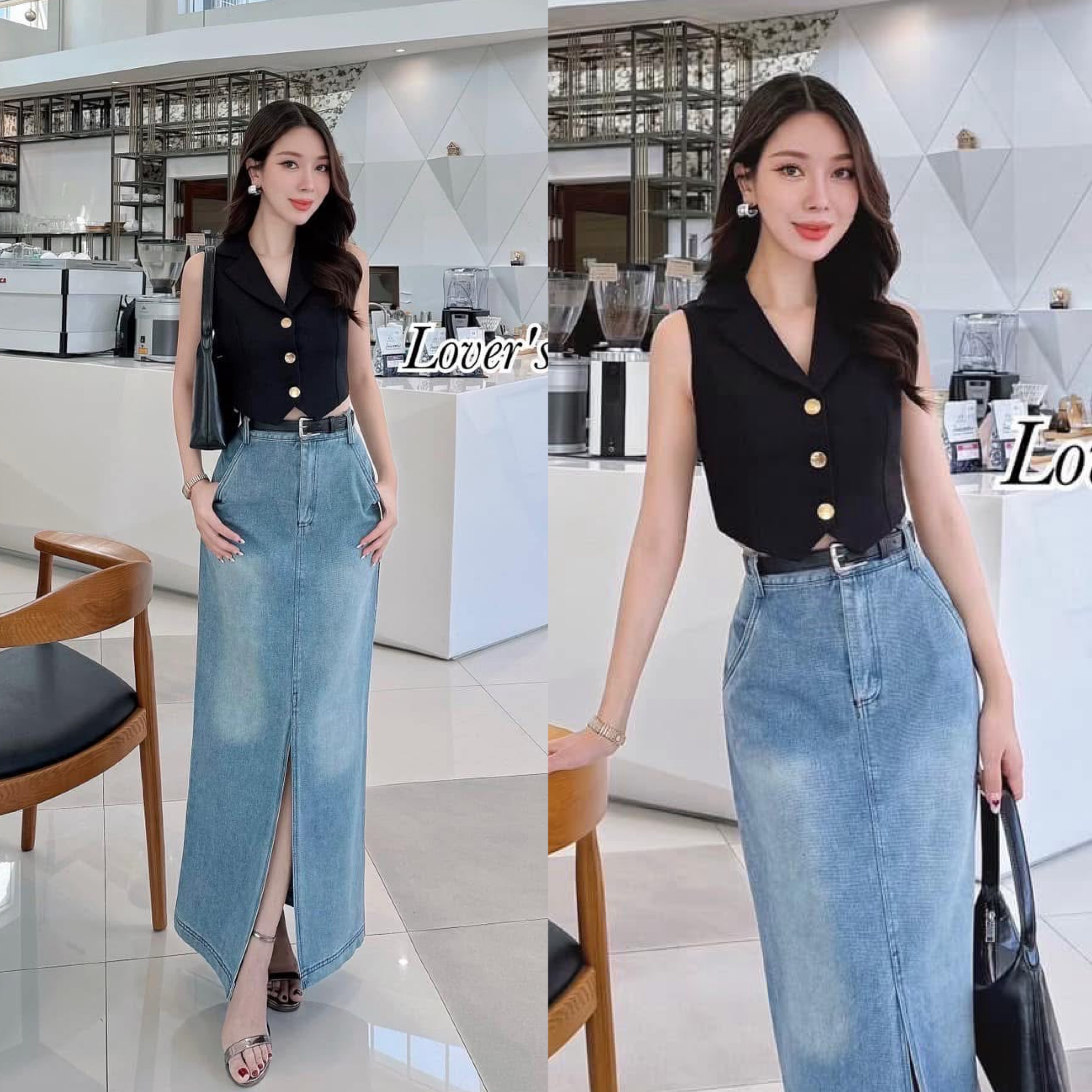 เซ็ทยีนส์สุดเกร์ ลุคโอมันนี่ เอวี่เดย์ลุคแบบติดแกลม ได้เข็มขัดหนังด้วยนะคะ ลุคสวยหรู ดูผู้ดีค่ะ ตัวเสื้อกั๊กทรงกระดุมหน้า ใช้ผ้าทวิตมีซับในอย่างดีค่ะ แม็ทกับกระโปรงยีนส์เอวสูงทรงผ่าหน้ ใส่สบาย : สินค้าคุณภาพ (พร้อมส่ง)