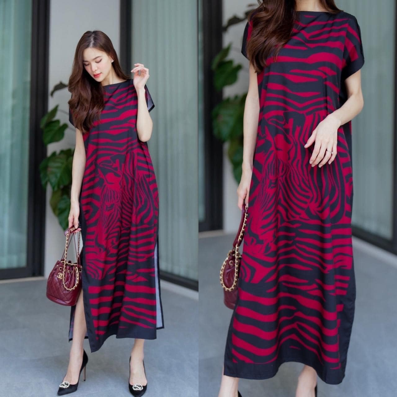 แม็กซี่เดรสตัวยาวทรงเปิดไหล่ ดีไซน์สวยใส่ง่าย คลาสสิค สินค้าคุณภาพ (พร้อมส่ง)
