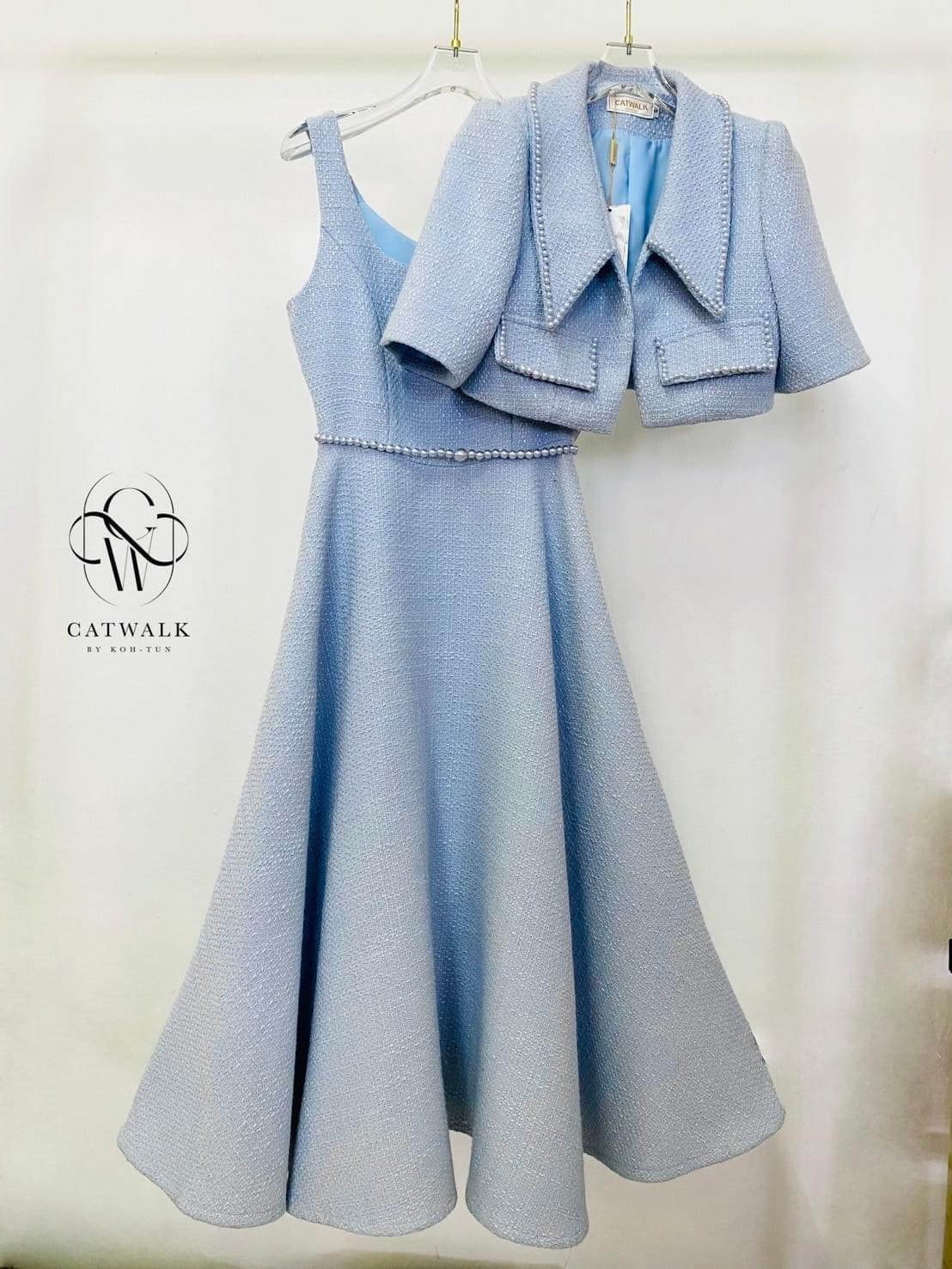 เซตเดรสยาวกระโปรงย้วย+เสื้อคลุมแต่งมุก +เข็มขัดมุก เซตนี้คุ้มมาก เนื้อผ้าทวิตเกรดเอ ใส่สบาย สินค้าคุณภาพ (พร้อมส่ง)