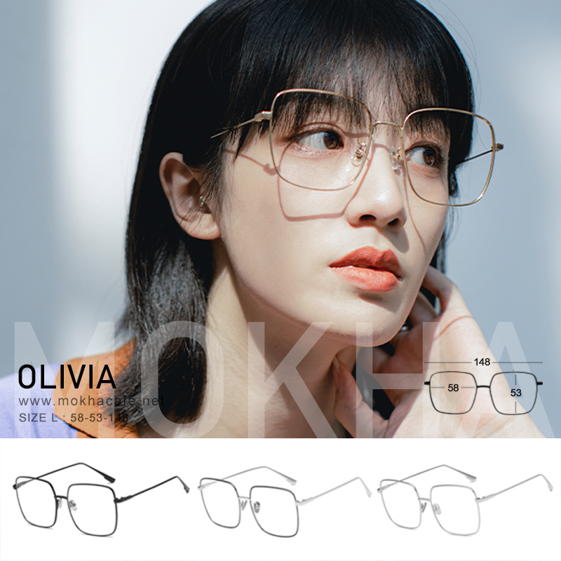 OLIVIA - black แว่นทรงเหลี่ยม กรอบโลหะ Oversize กว้าง 148 มม. (sizeL) H53