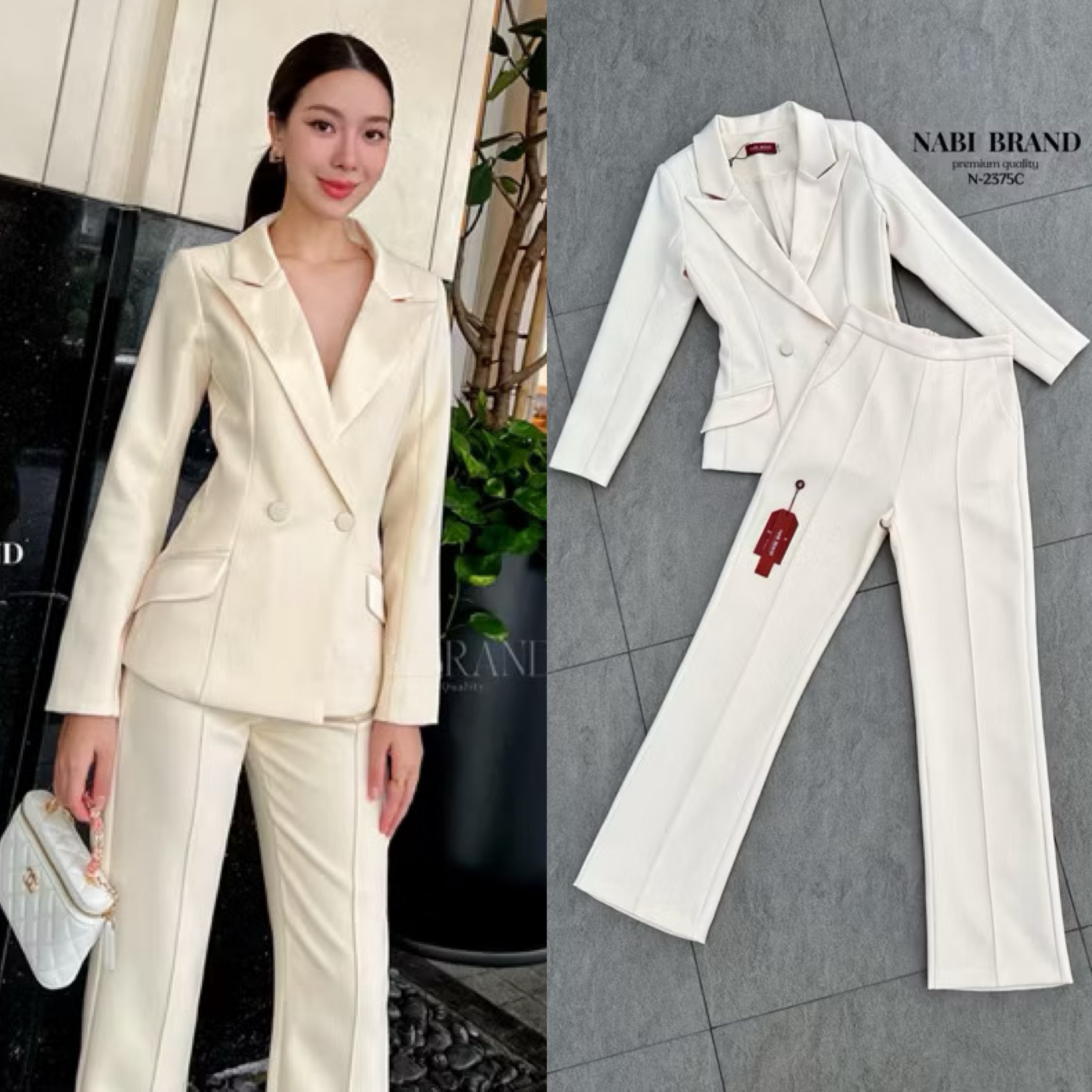 Set สูท2ชิ้น เสื้อแขนยาว+กางเกงขายาว ดีเทลเรียบหรู เสื้อคอปกเงา ดูแพงมาก กระดุมสองเม็ด มีกระเป๋าสองข้างใช้งานได้จริง กางเกงทรงเองสูง ใส่สบาย : สินค้าคุณภาพ (พร้อมส่ง)