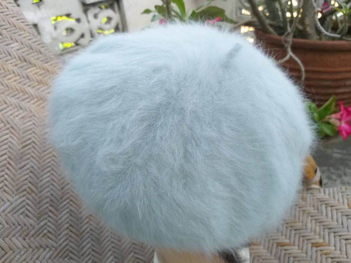 หมวกเบเร่ต์ขนกระต่ายแท้ milsa สีเขียวมิ้นท์ หนาอุ่นติดลบ