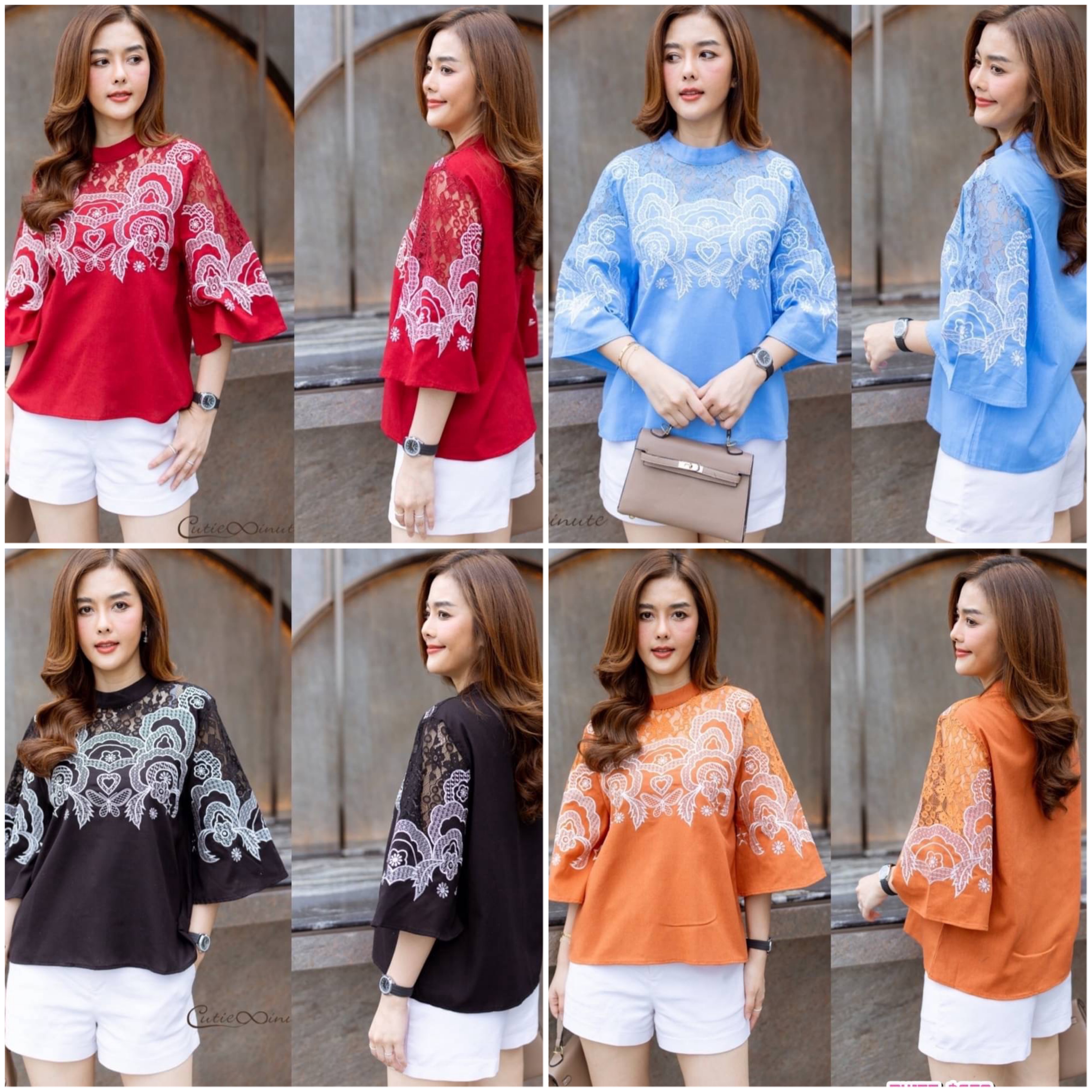 Cutie Minute เสื้อลินินผสมผ้าฝ้ายเกรดพรีเมี่ยม เนื้อผ้าขึ้นลายดีเทลงานแต่งด้วยผ้า ลูกไม้สวยงาม งานปักสวยงามอลังการ .ได้อย่างลงตัว ใส่สบาย : สินค้าคุณภาพ (พร้อมส่ง)