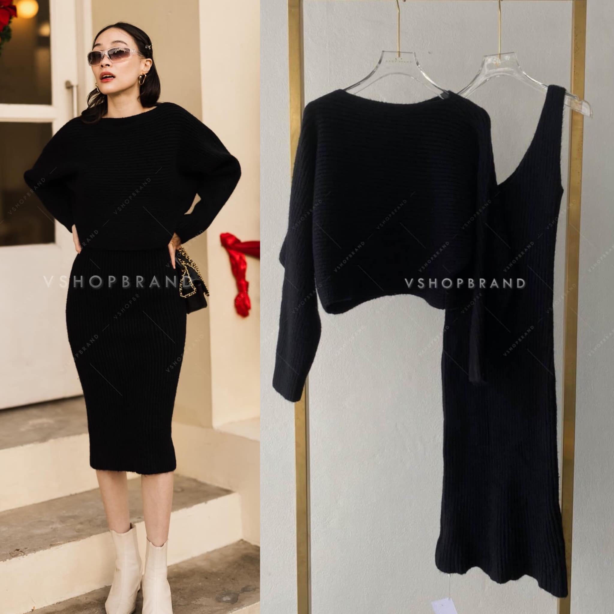 Set เดรสกล้ามผ้าร่อง + เสื้อครอปแขนยาว : สินค้าคุณภาพ (พร้อมส่ง)