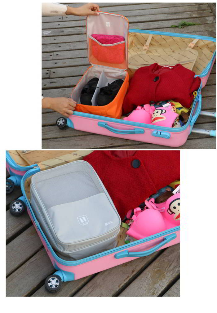 กระเป๋าใส่รองเท้า เสียบกระเป๋าเดินทางได้ ผลิตจากโพลีเอสเตอร์กันน้ำ + ตาข่าย คุณภาพดี มี 6 สี ให้เลือก