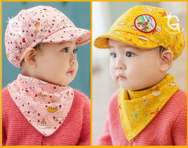 หมวกเด็ก หมวกทารก หมวกเด็กอ่อน Set หมวกแก๊ป+ผ้ากันเปื้อนเด็กสามเหลี่ยม Where Are We Going? Dad! เด็ก 3-24 เดือน
