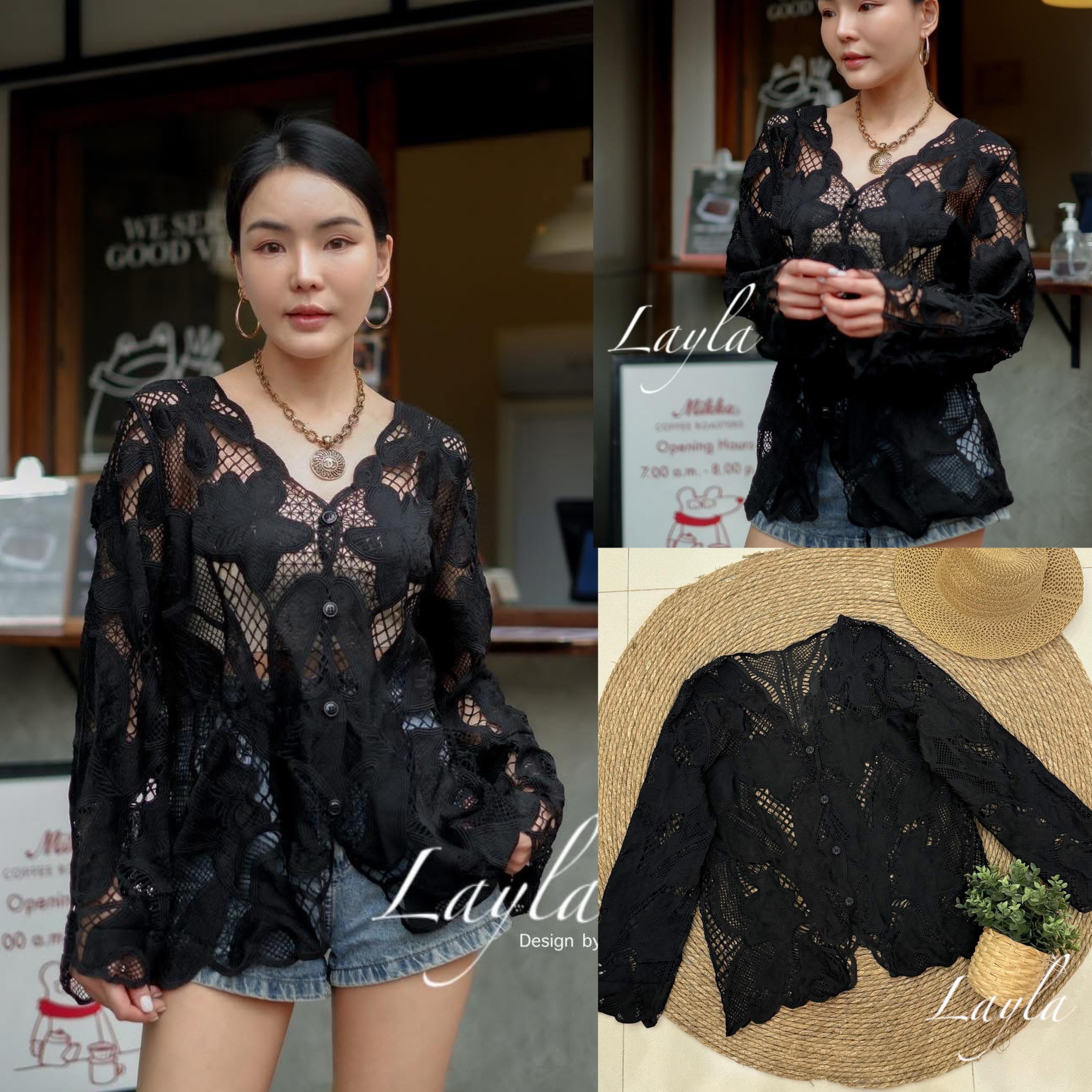 เสื้อคลุมลูกไม้ลายสวย ผ้าลูกไม้เนื้อดี ทรงสวย ตัวนี้ใส่เดี่ยวๆ หรือใส่เป็นคลุมก็สวย ใส่สบาย : สินค้าคุณภาพ (พร้อมส่ง)