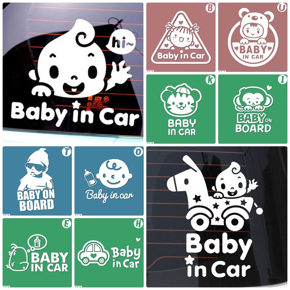 สติ๊กเกอร์ Baby in Car น่ารักสดใสสไตล์เกาหลี ติดกระจกรถยนต์ที่มีเด็ก สีขาว