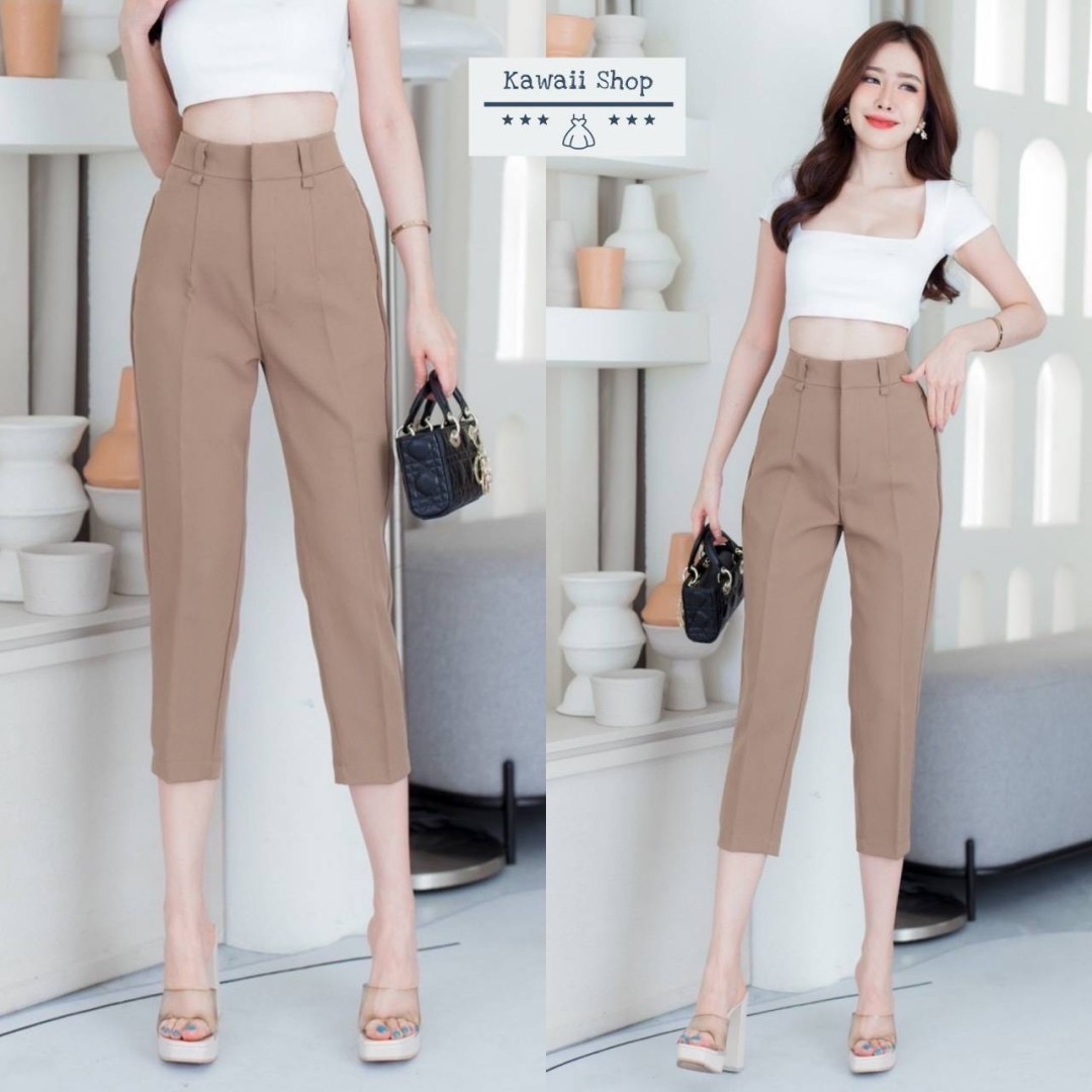 กางเกง7ส่วน ทรงขาเดฟ แต่งหูเข็มขัด ติดตะขอ ซิปหน้า มีกระเป๋าข้าง ผ้าไมโคร ใส่สบาย : สินค้าคุณภาพ (พร้อมส่ง)