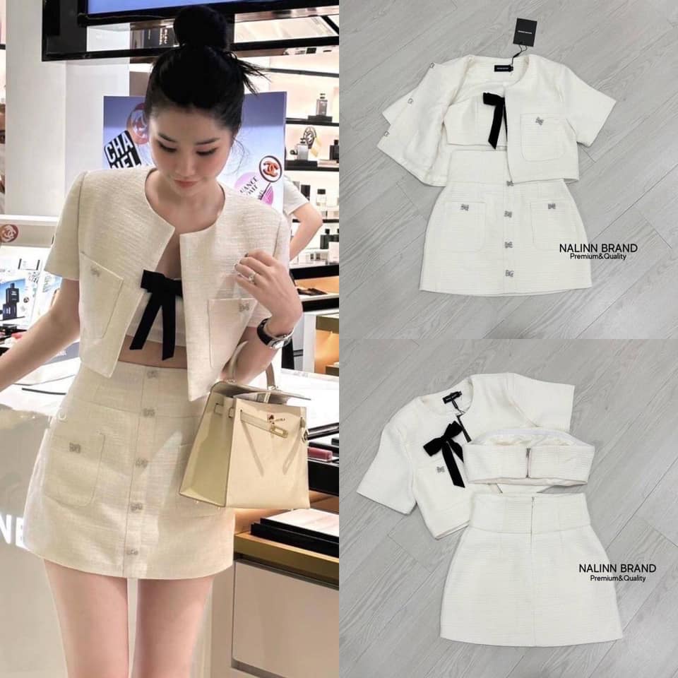 SET 3 ชิ้น เสื้อคลุม+เกาะอก+กระโปรงเอวสูง ผ้าดีมาก ซับในทั้งชุด ซิบหลัง สินค้าคุณภาพ (พร้อมส่ง)