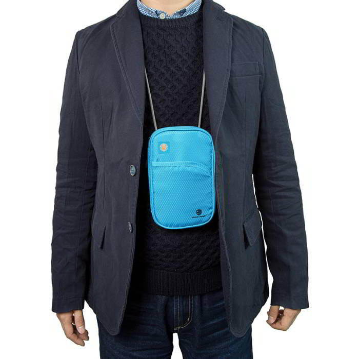 กระเป๋าใส่พาสปอร์ตห้อยคอ คล้องคอได้ กระเป๋าใส่หนังสือเดินทาง ป้องกันการขโมยข้อมูลบัตรเครดิตด้วยคลื่น RFID (Blue)