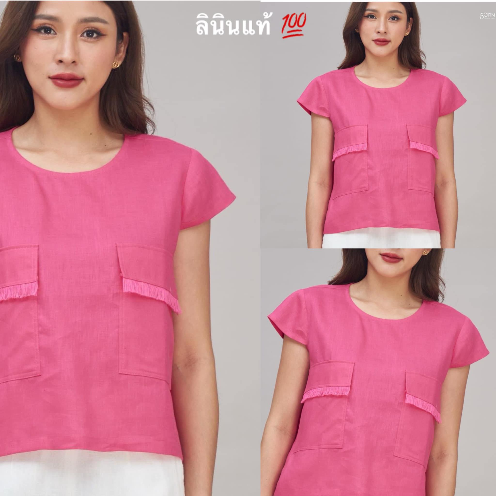 เสื้อคอกลมแขนสั้น ผ้าลินินแท้ 100% ใส่สบาย : สินค้าคุณภาพ (พร้อมส่ง)