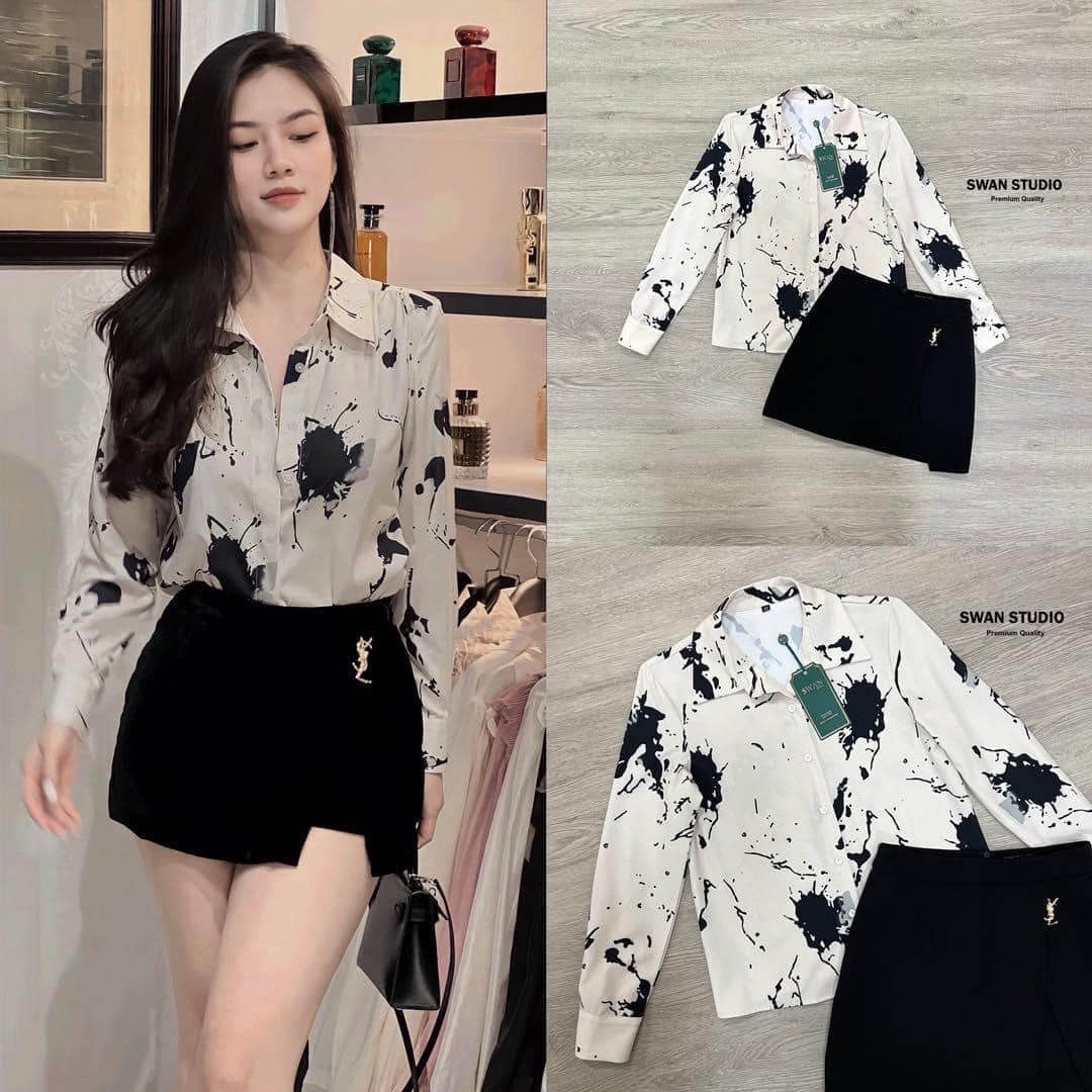 เซทเสื้อเชิ้ตแขนยาวลายกราฟฟิก เนื้อผ้าอย่างดี ใส่สบาย มากับกระโปรงด้าน ในเป็นกางเกงสีดำ มีอะไหล่เข็มกลัดสีทอง แต่ง สามารถถอดได้ สินค้าคุณภาพ (พร้อมส่ง)
