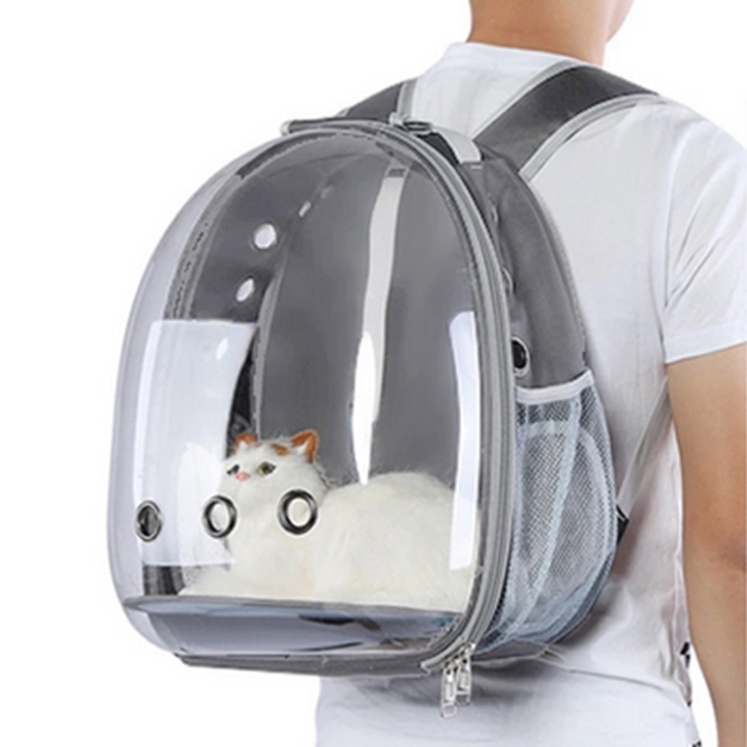กระเป๋าสะพายสัตว์เลี้ยง Petsuka แบบแคปซูลอวกาศ ด้านหน้าโปร่งใส สีเทา