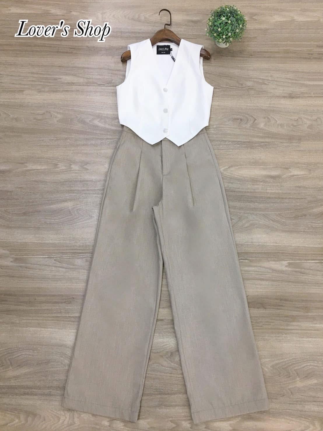 Set.2ชิ้น ลุคเรียบหรูดูผู้ดี เสื้อกั๊กทรงเข้ารูปมีซับใน แต่งกระดุมเพชร มาพร้อมกางเกงเอวสูงผ้าหนาอัดกาวมีซับใน ใส่สบาย : สินค้าคุณภาพ (พร้อมส่ง)