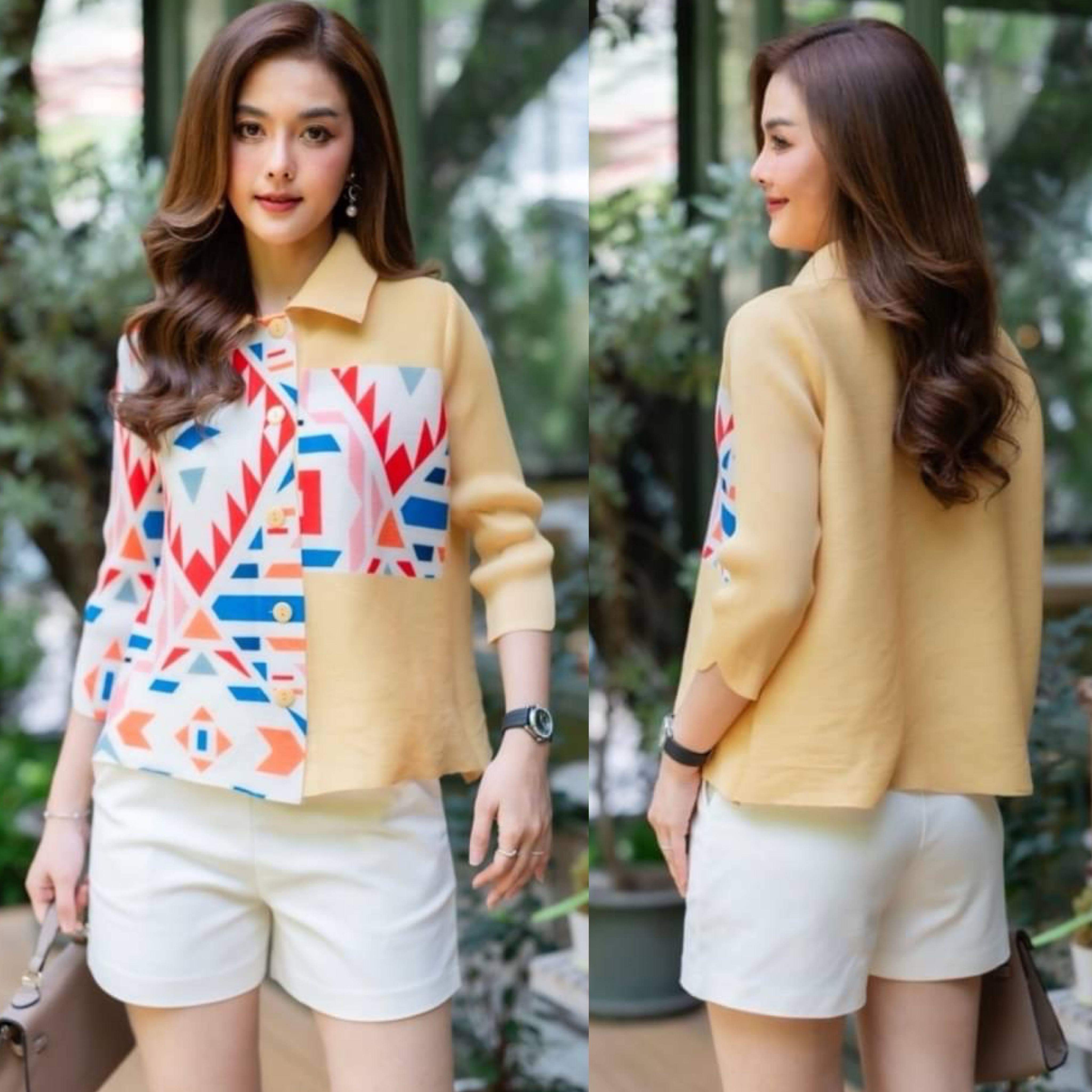 เสื้อเชิ้ตผ้าอัดพลีทลายกราฟฟิกผสมผสาน ลายเส้นสีสันทำออกมาได้อย่างลงตัว ผ้ายืดหยุ่นได้ทั้งตัว เสื้อคลุมเนื้อแน่นๆ : สินค้าคุณภาพ (พร้อมส่ง)